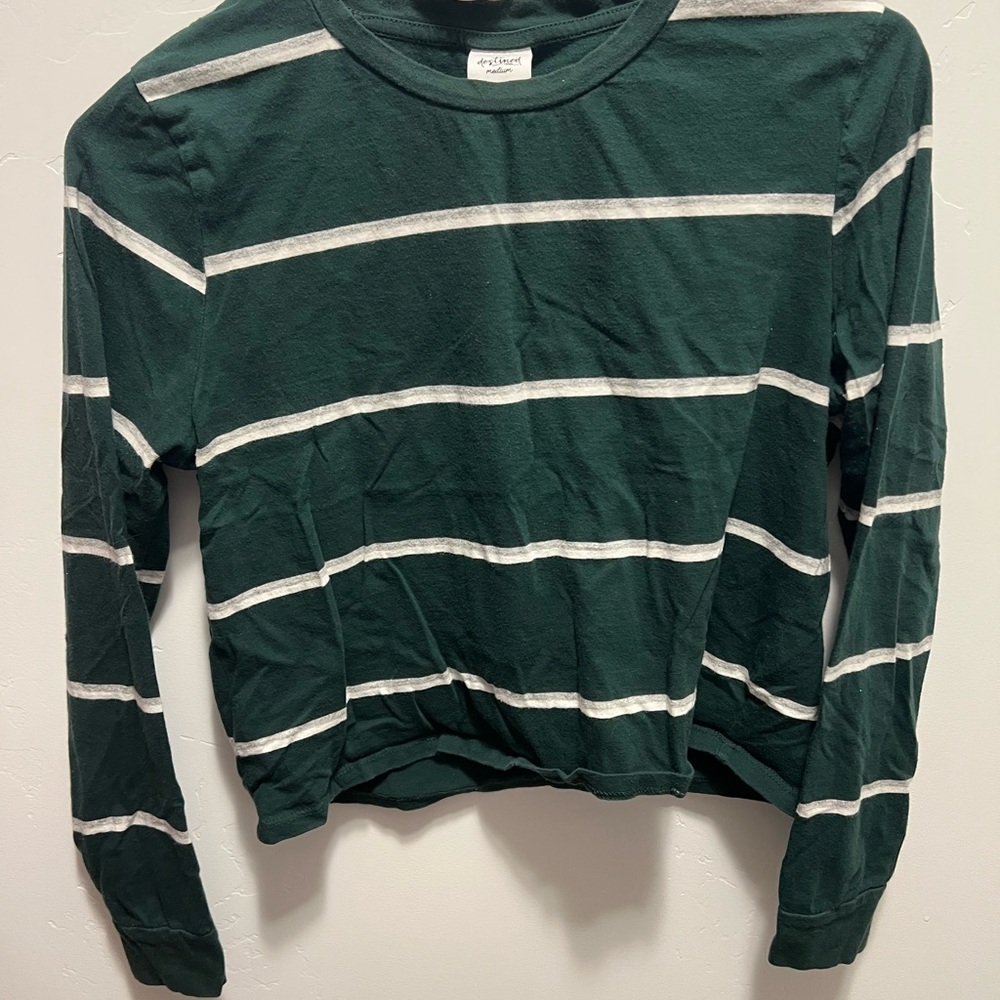 Green and White Striped Long Sleeve Shirt